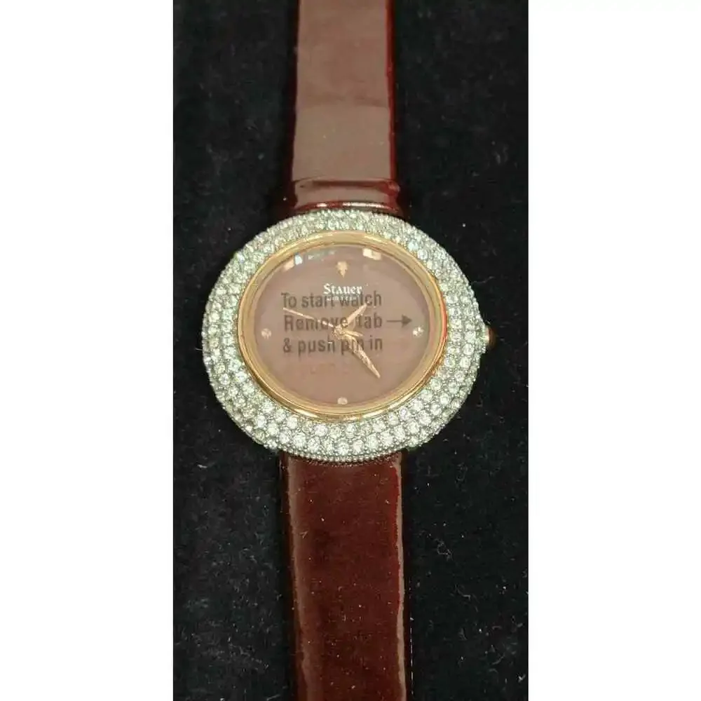 Stauer Women's Diamond Watch Brown Face Smooth Leather Wrist Band SR130BR NEW